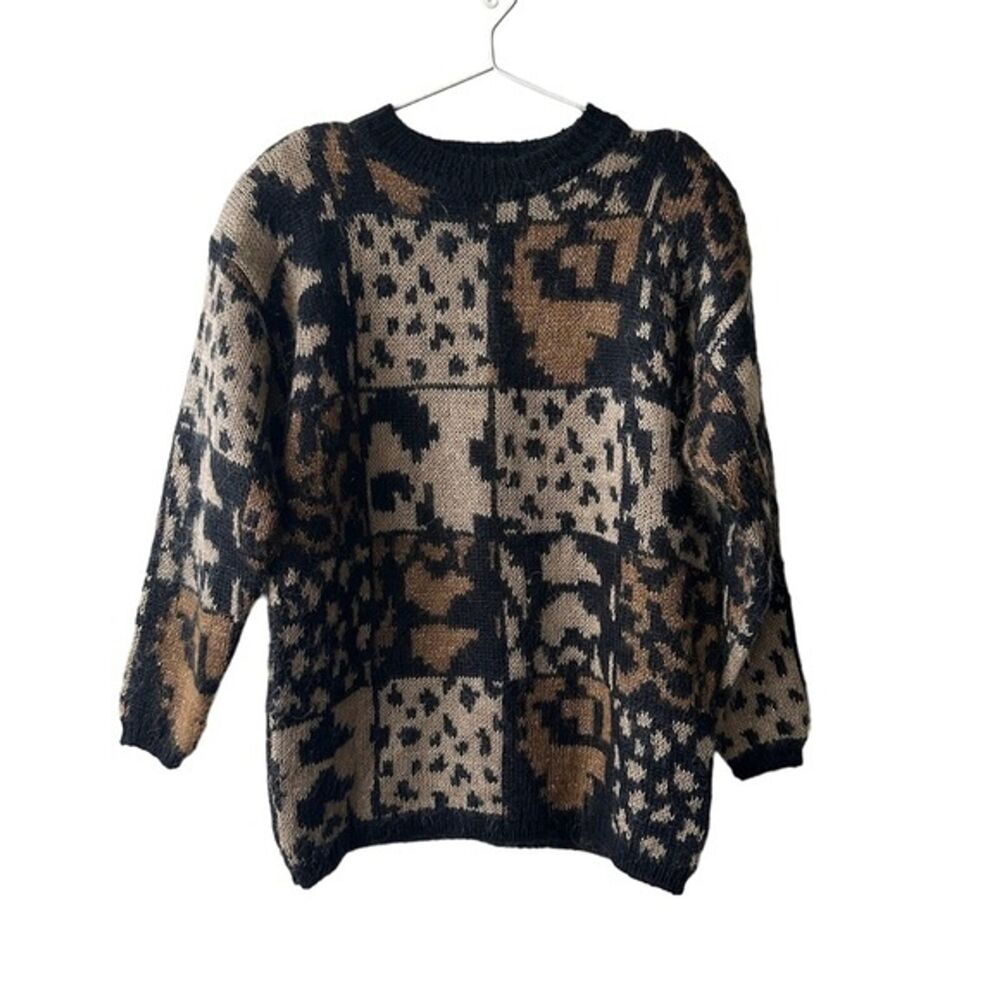Vintage Leopard Black Mohair Sweater by Valerie Stevens size Medium